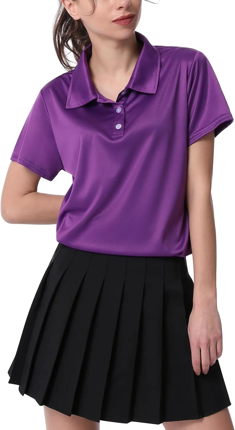3-Pack Women's Short-Sleeve Sport Polo Shirts Quick Dry Moisture-Wicking Activewear Polos Tops for Work