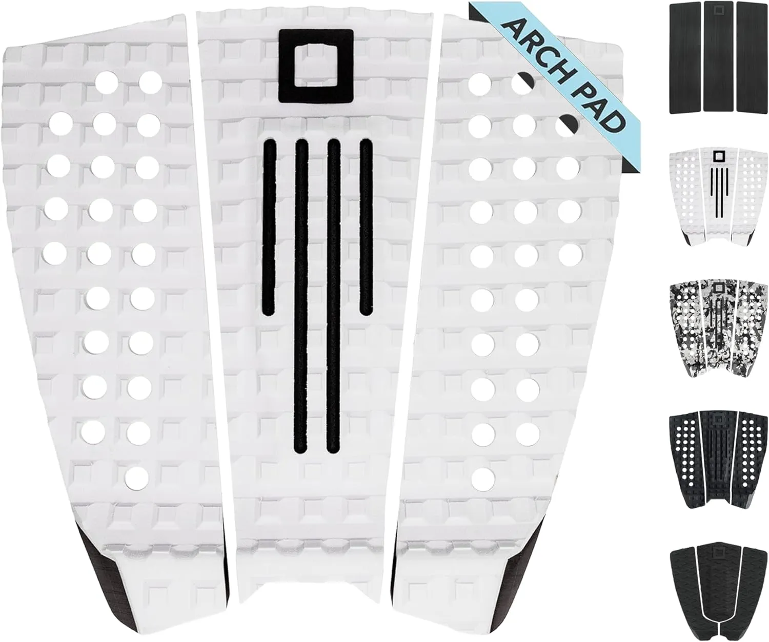 3-Piece Traction Pad - Arch, Flat, or Front - Maximum Grip, Super Strong 3M Adhesive - Fits All Surfboards: Shortboard, Fish, Longboard, SUP, Skimboard - Stomp or Deck Pad