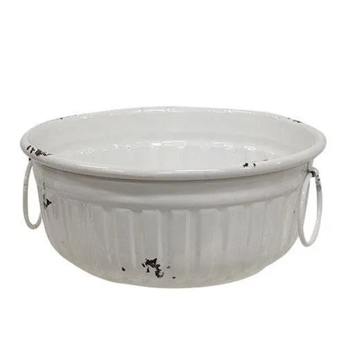 3/Set, Distressed White Metal Bowls w/Handles