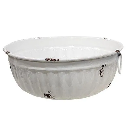 3/Set, Distressed White Metal Bowls w/Handles