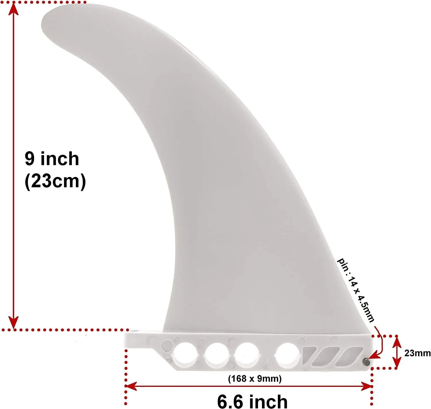 9" Fin Kumano Ai Screw Less, no Screw Required, Tool Free for US Box Longboard and SUP (White, Hard, for iSUP/Foam)