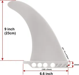 9" Fin Kumano Ai Screw Less, no Screw Required, Tool Free for US Box Longboard and SUP (White, Hard, for iSUP/Foam)