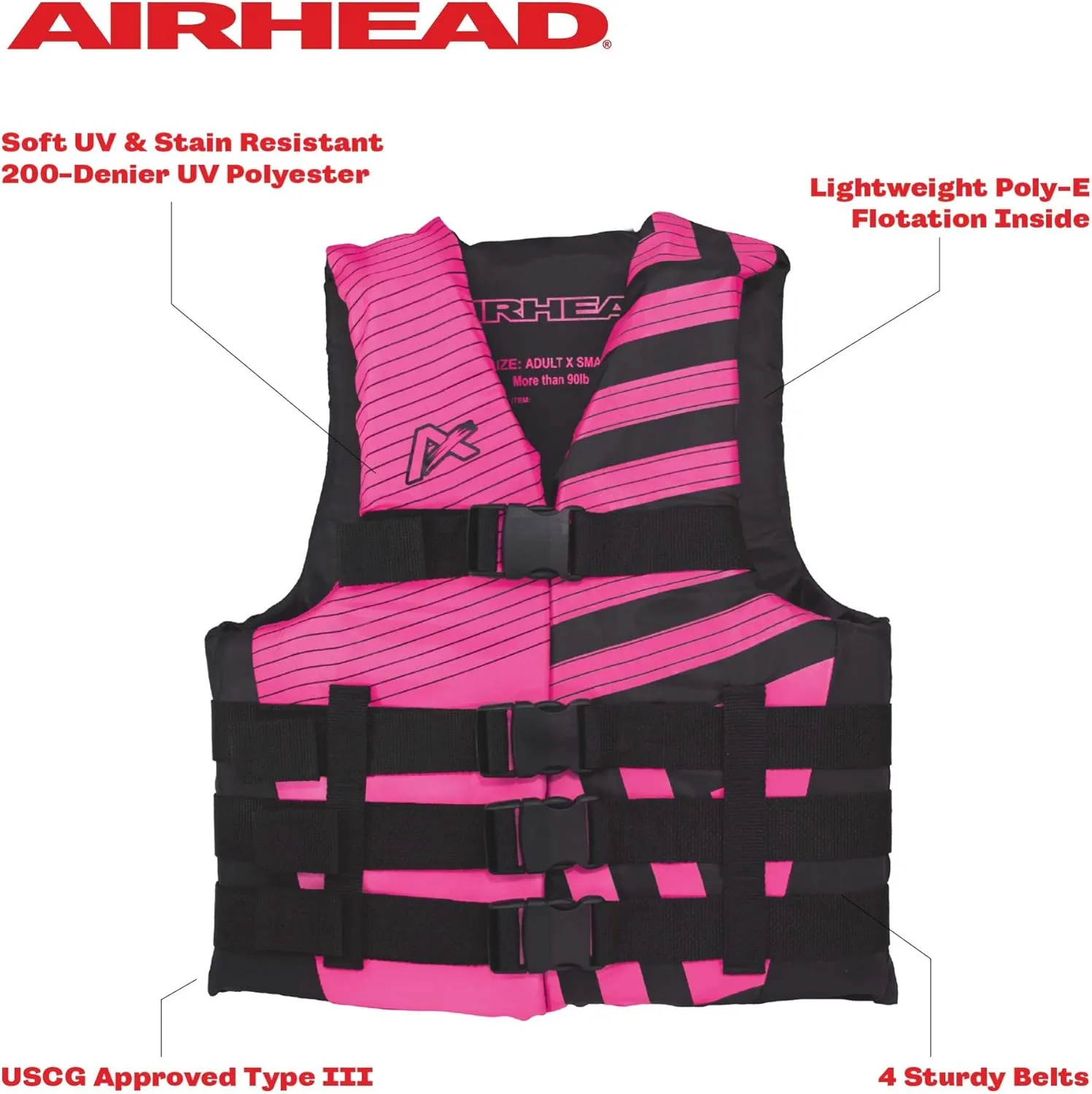 Airhead Trend Life Jacket, Coast Guard Approved, Men's, Women's and Youth Sizes