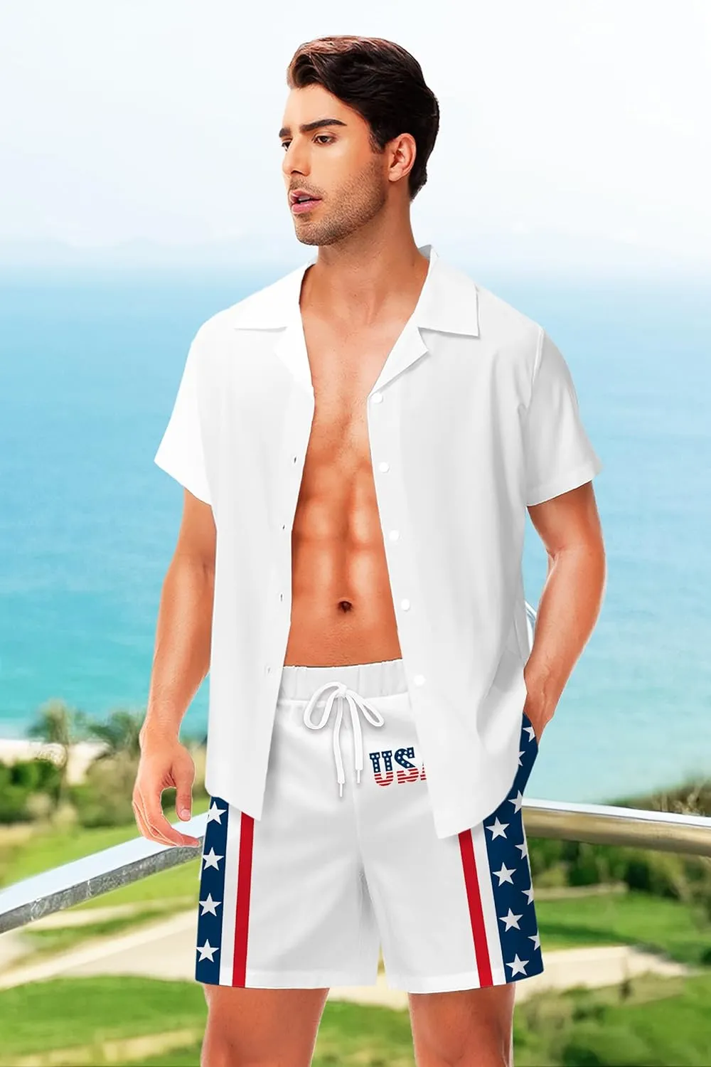 AOBUTE Men's 4th of July Shorts American Flag Patriotic Shorts with Pockets