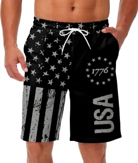 AOBUTE Men's 4th of July Shorts American Flag Patriotic Shorts with Pockets