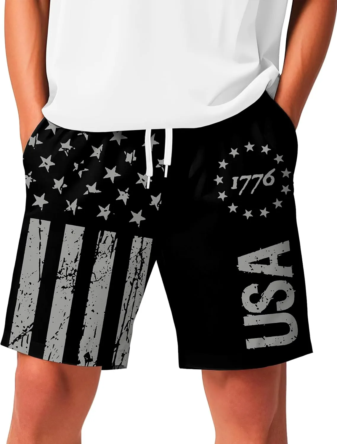 AOBUTE Men's 4th of July Shorts American Flag Patriotic Shorts with Pockets