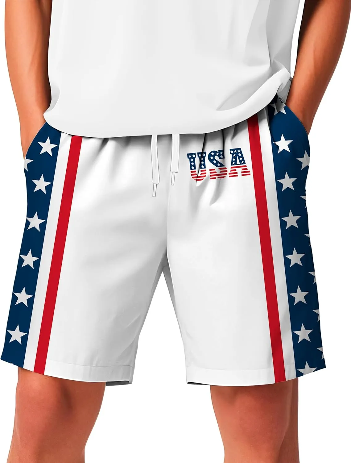 AOBUTE Men's 4th of July Shorts American Flag Patriotic Shorts with Pockets