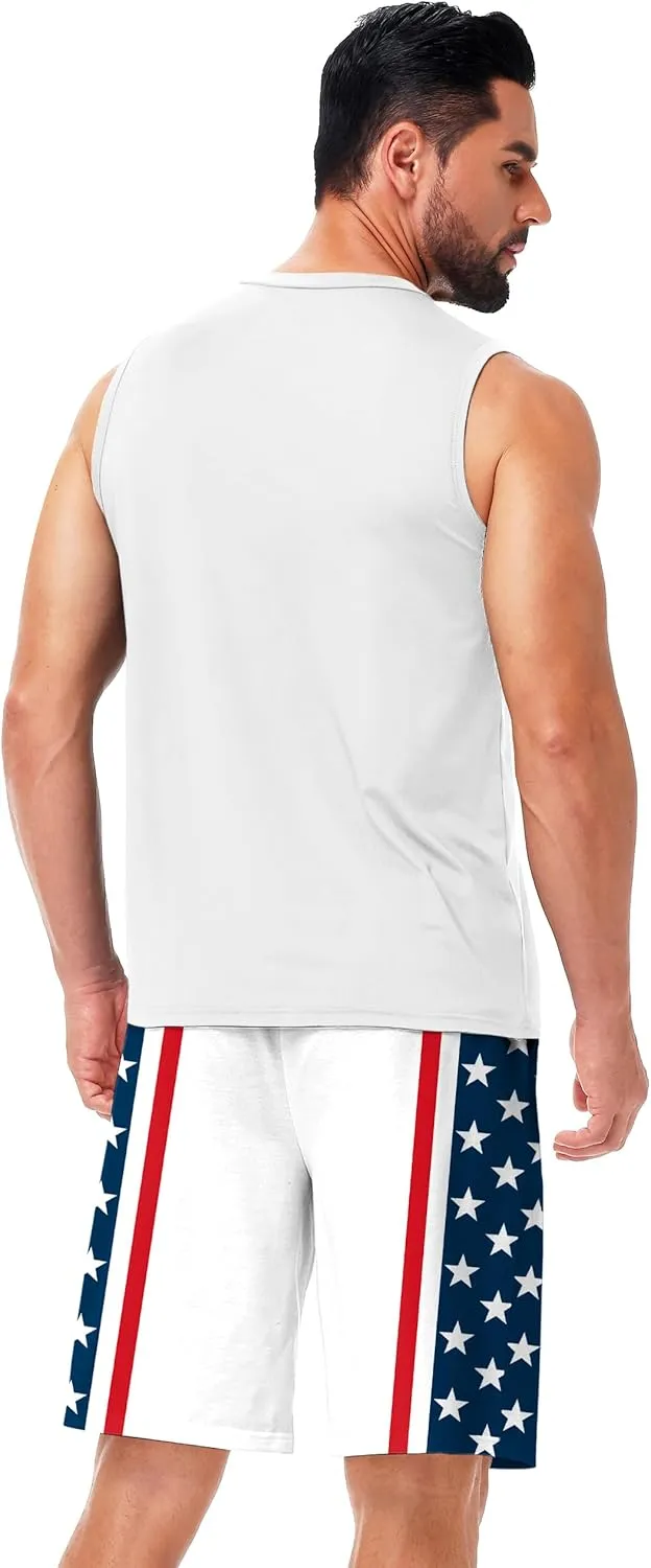 AOBUTE Men's 4th of July Shorts American Flag Patriotic Shorts with Pockets