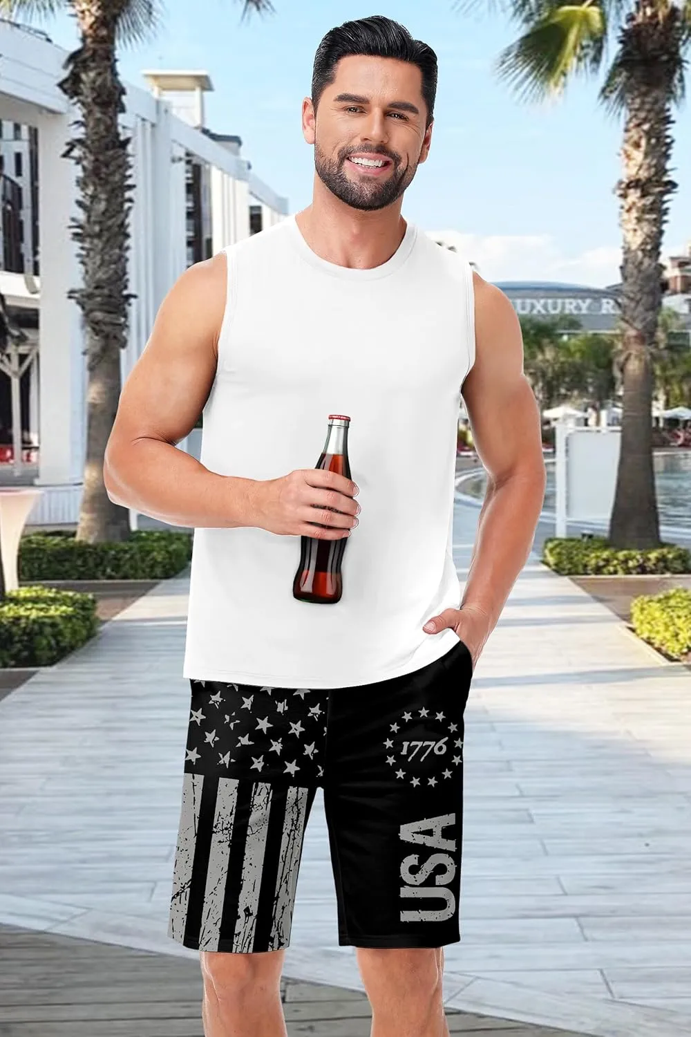 AOBUTE Men's 4th of July Shorts American Flag Patriotic Shorts with Pockets