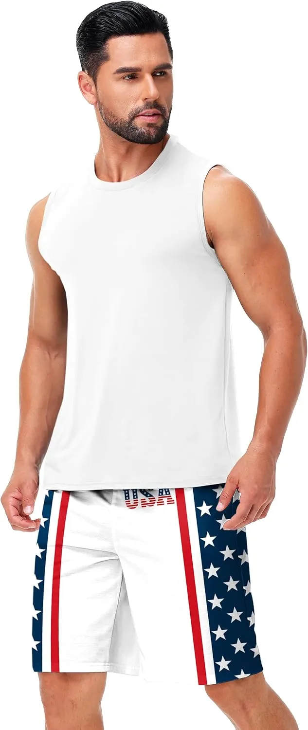 AOBUTE Men's 4th of July Shorts American Flag Patriotic Shorts with Pockets