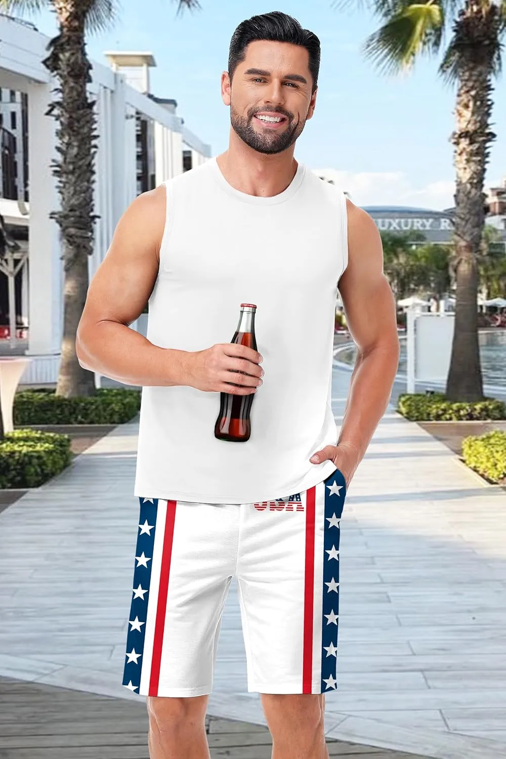 AOBUTE Men's 4th of July Shorts American Flag Patriotic Shorts with Pockets