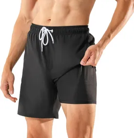 BRISIRA Mens Swim Trunks Swim Shorts 7 inch Compression Liner Bathing Suit Beach Shorts Swimwear Stretch Quick Dry Pockets
