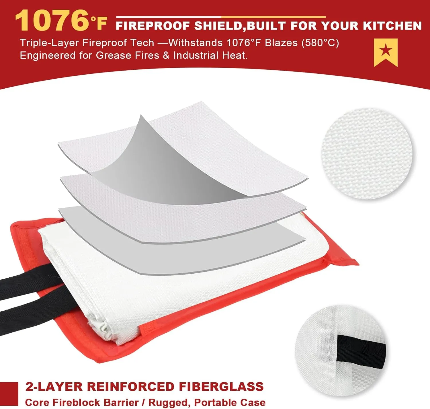Fire Blanket for Home and Kitchen, 60"x60" Fiberglass Suppression Emergency Fire Retardant Blankets for Camping, Grill, Car, Office, Warehouse with Gloves(2 Pack)