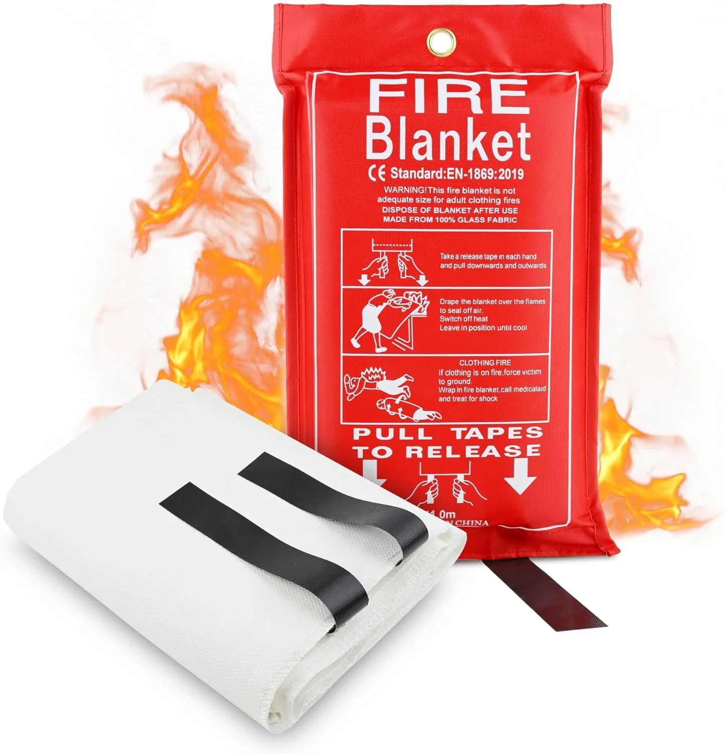 FJNATINH Silicone Fire Blanket 1Pack, Emergency Fire Safety for Home and Kitchen - 40" x 40" Thicked Fireproof Flame Retardant Blanket for Rapid Fire Suppression