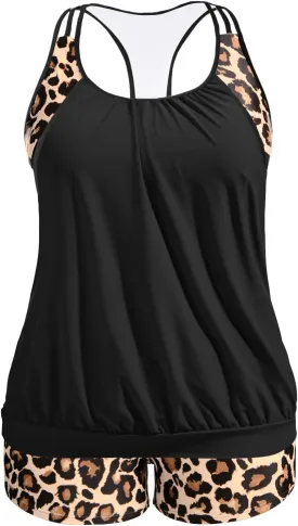 Holipick Plus Size Tankini Swimsuit for Women Two Piece Tummy Control Bathing Suit Blouson Racerback Tankini Top with Shorts