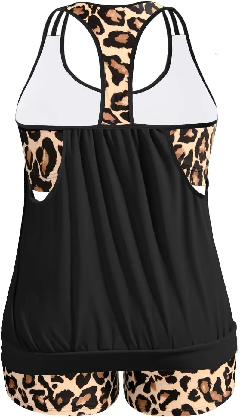 Holipick Plus Size Tankini Swimsuit for Women Two Piece Tummy Control Bathing Suit Blouson Racerback Tankini Top with Shorts