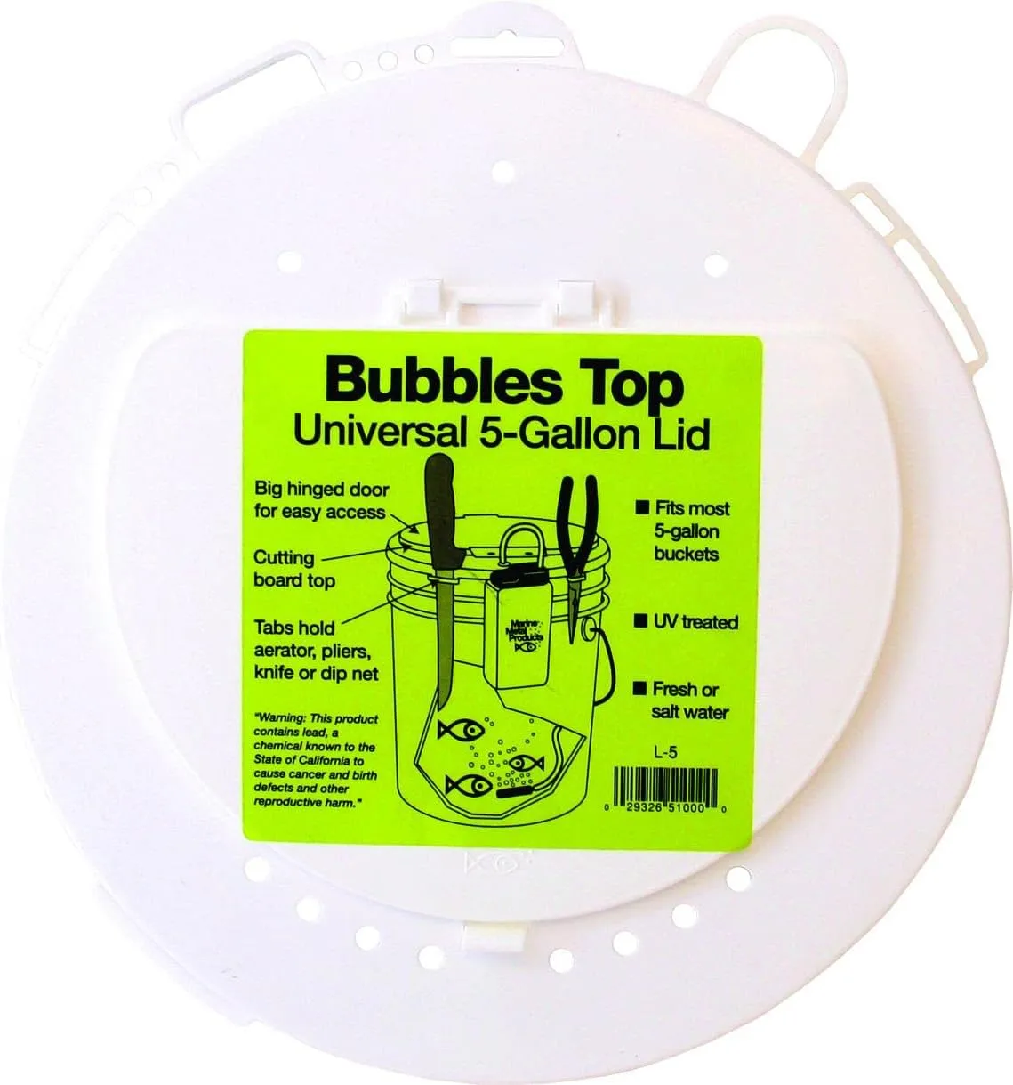 Marine Metal L-5 Bubbles Top 5 Gallon, Universal Lid W/Tabs, White
