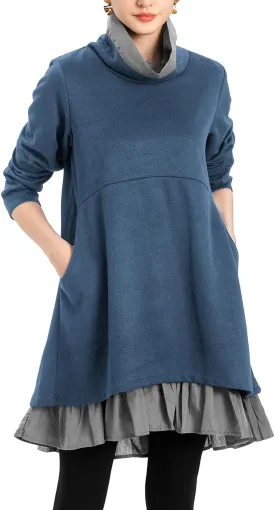 Minibee Women's Oversized Sweatshirt Dress Turtleneck Long Sleeve Tunic Tops Swing Dresses with Pockets