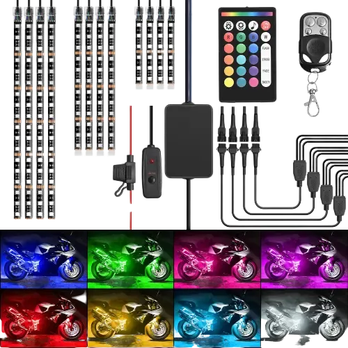 Motorcycle RGB Dual RF Remote Control LED Strip Lights 12PCS