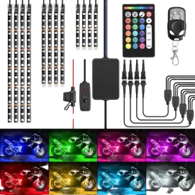 Motorcycle RGB Dual RF Remote Control LED Strip Lights 12PCS