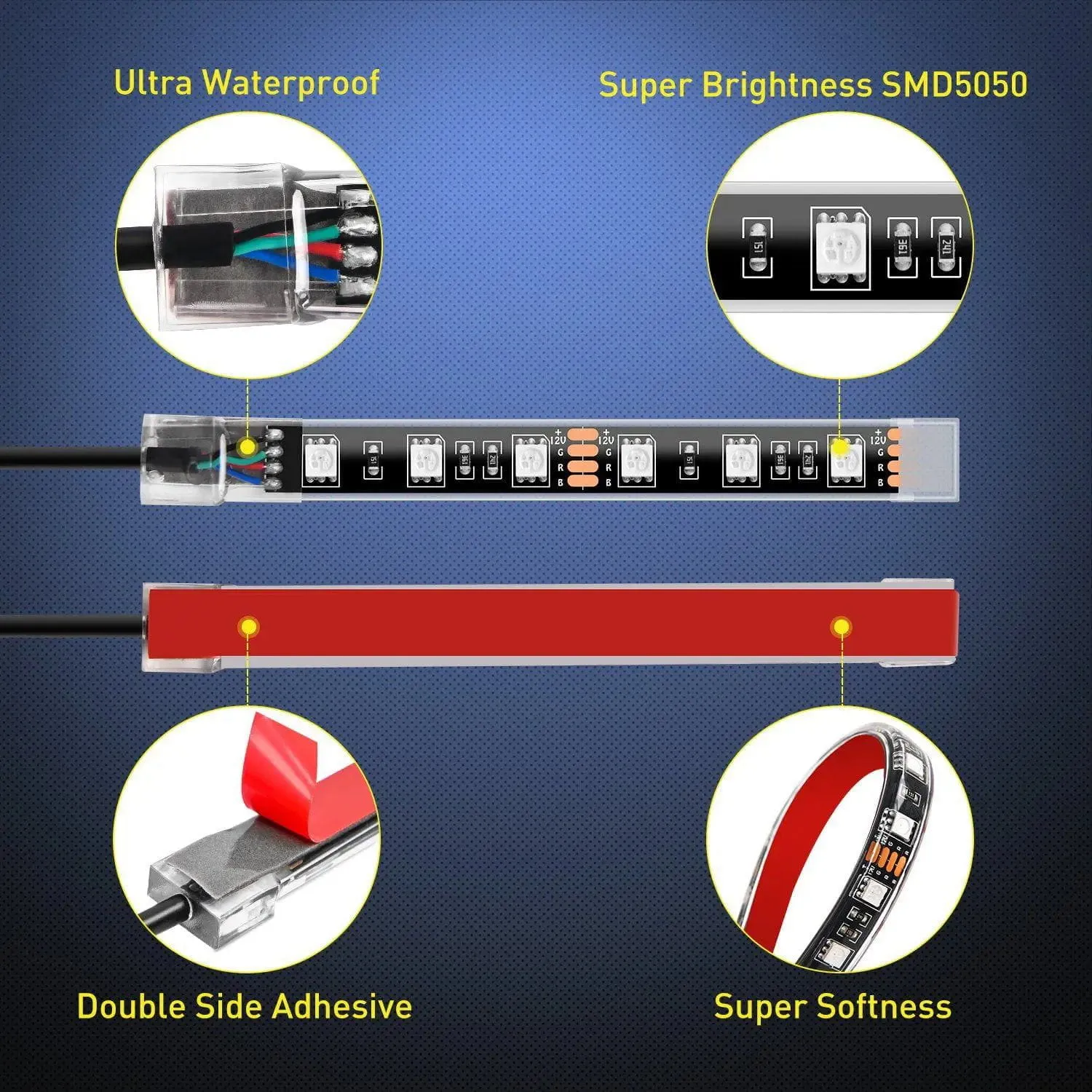 Motorcycle RGB Dual RF Remote Control LED Strip Lights 12PCS