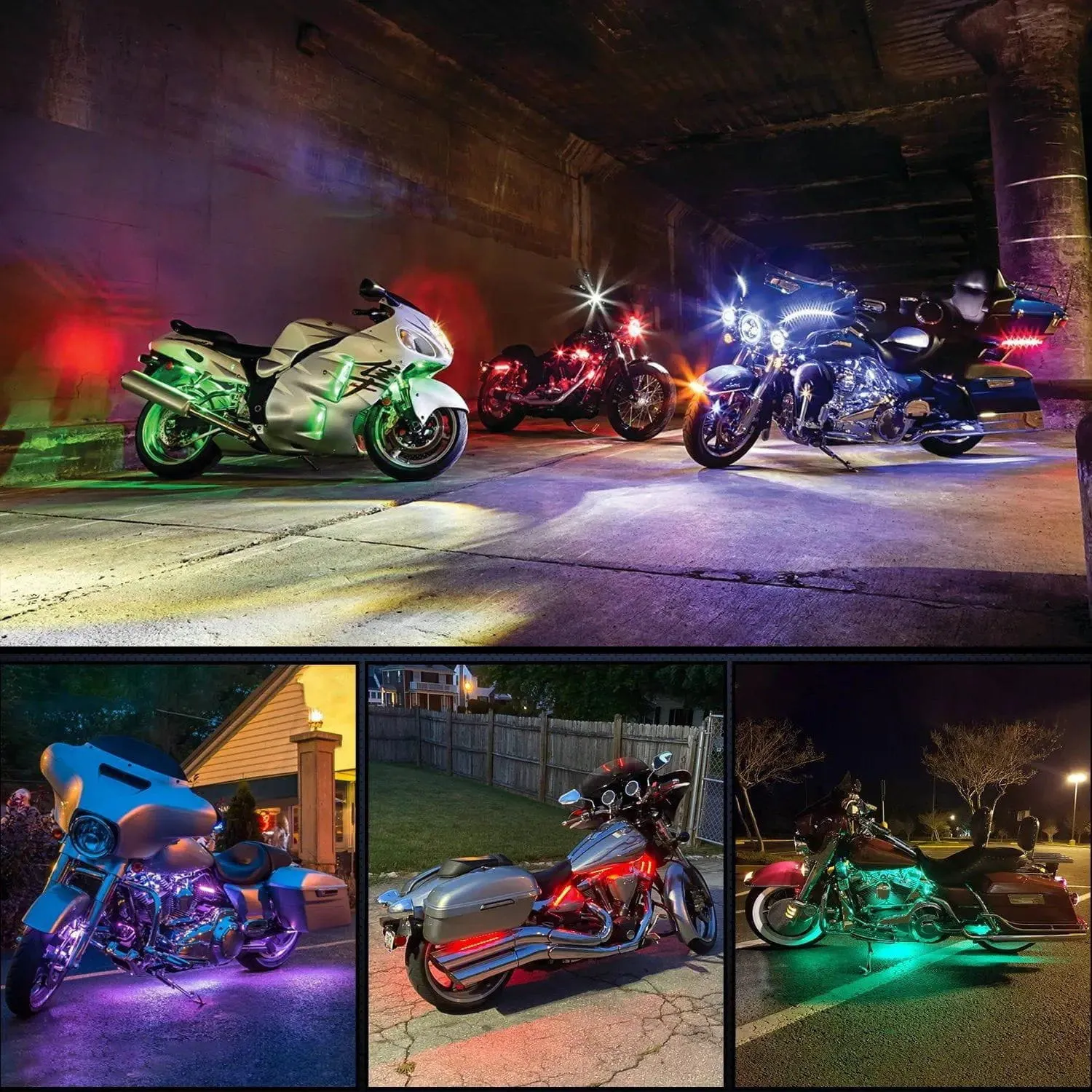 Motorcycle RGB Dual RF Remote Control LED Strip Lights 12PCS