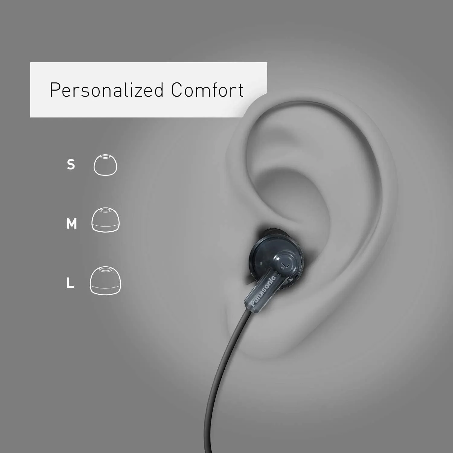 Panasonic ErgoFit Wired Earbuds, in-Ear Headphones with Dynamic Crystal-Clear Sound and Ergonomic Custom-Fit Earpieces (S/M/L),3.5mm Jack for Phones and Laptops, No Mic-RP-HJE120-KB (Matte Black/Red)