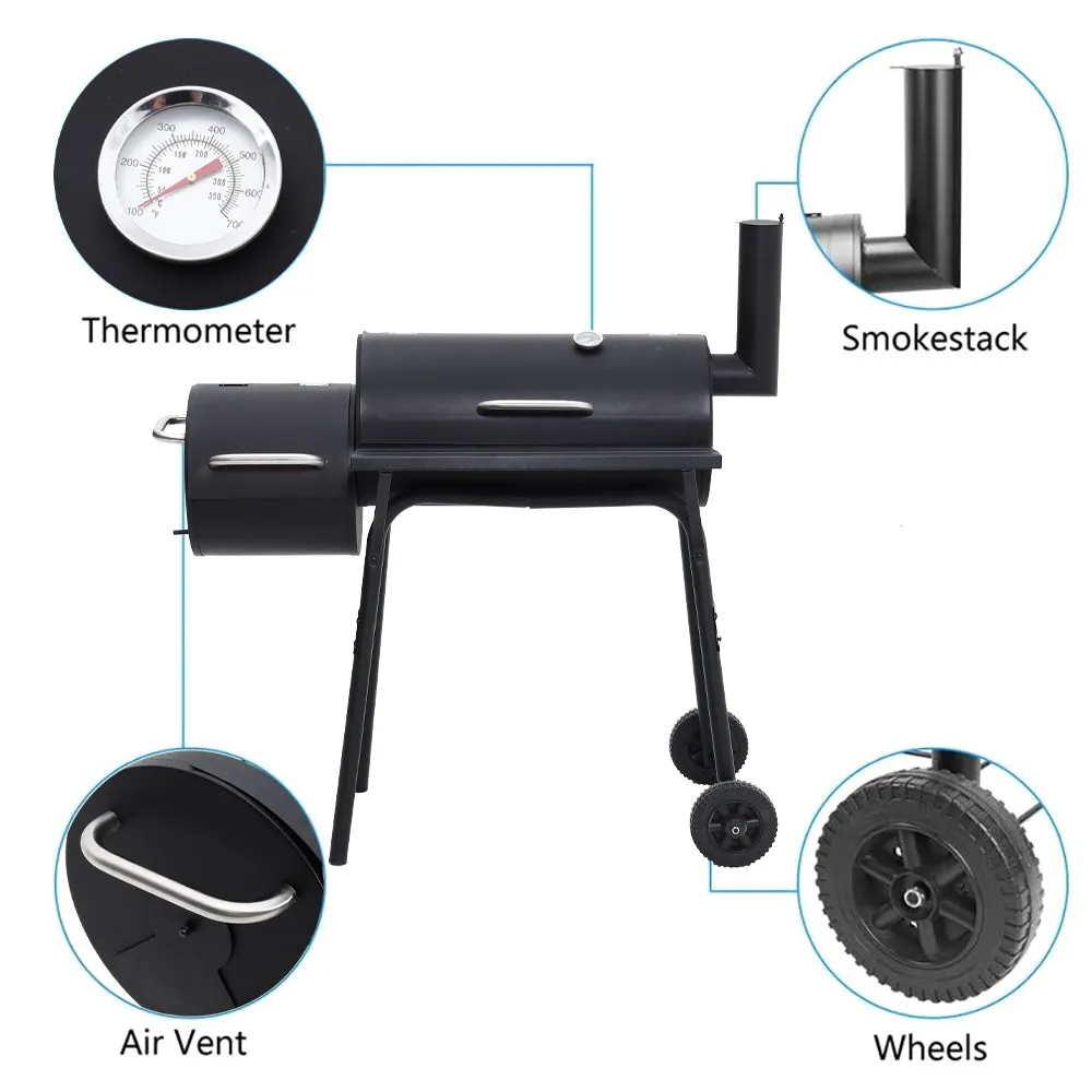 Portable Stainless Steel Charcoal Barbecue Grill Cart with 2 Grills