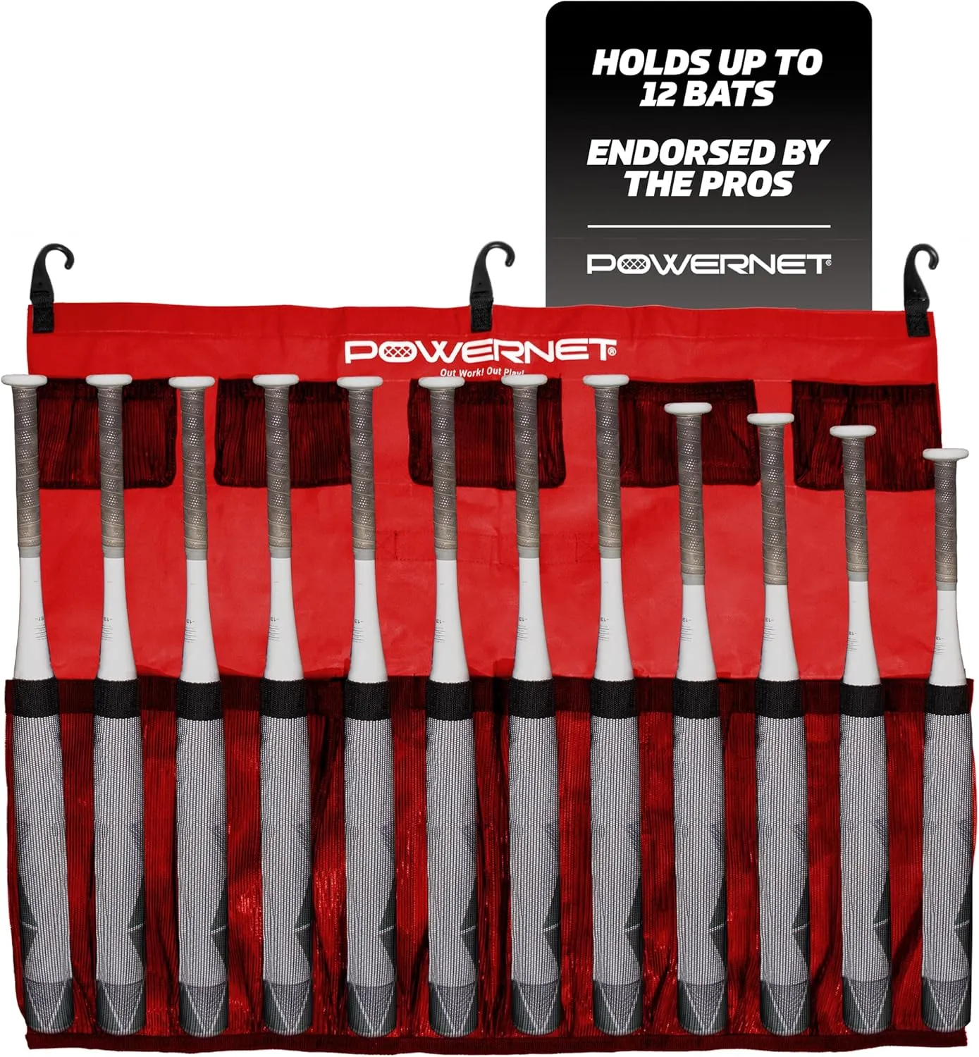 PowerNet Hanging Bat Bag Caddy for Baseball and Softball Teams, Dugout Organizer, Holds 12 Bats on Fence