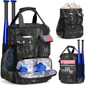 RAINSMORE Baseball Bucket Bag Baseball Coaches Accessories Organizer with Insulation Pocket Tactical Softball Bag with Anti-Slip Bottom, Multiple Pockets for Bat, Gloves, Scoreboards