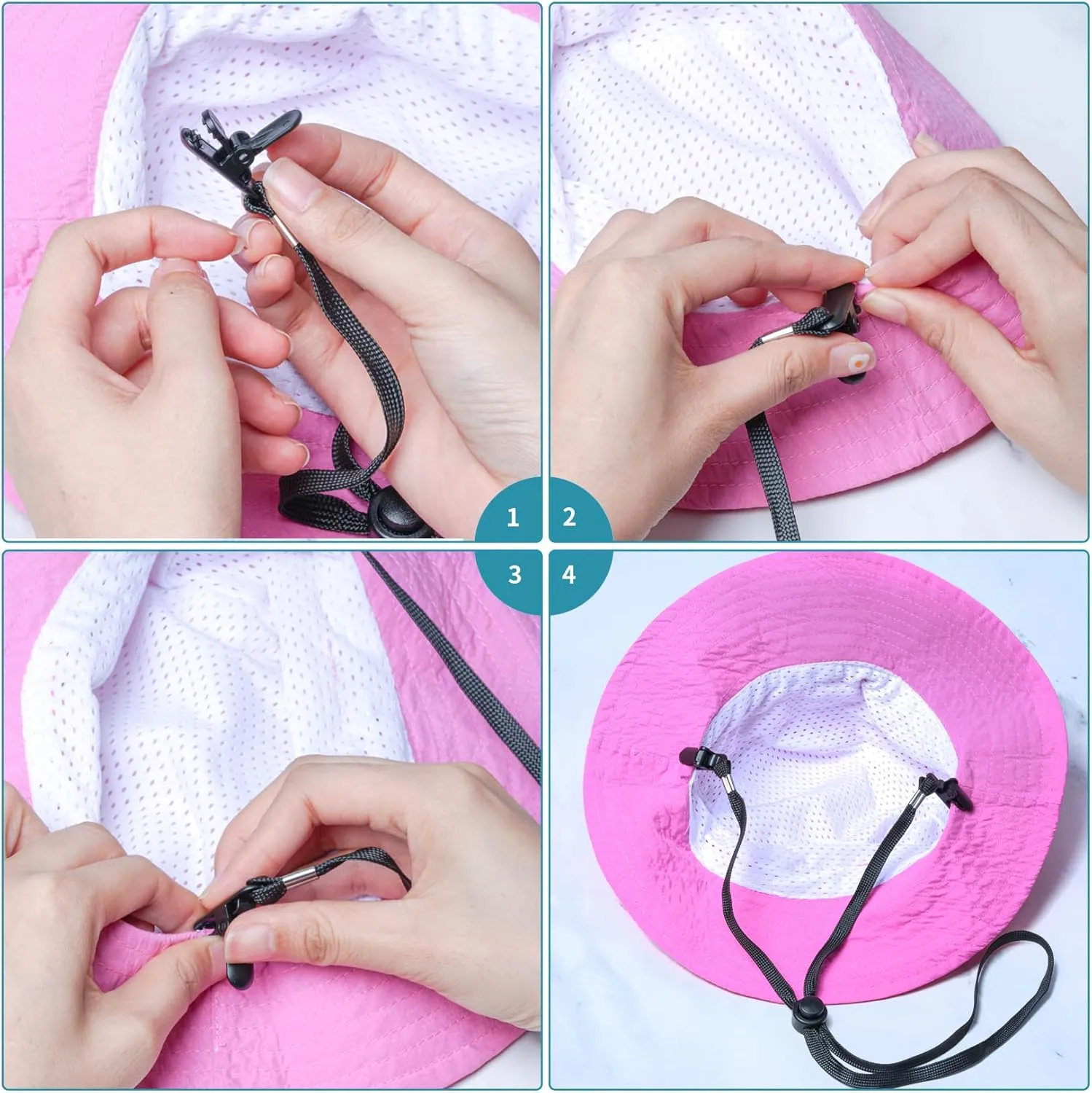 Sucrain 5 Pieces Adjustable Hat Strap Clips Hat Chin Cord for Golfing, Fishing, Boating