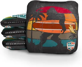World Series of Cornhole Bags | Surfing Sasquatch Black Design | Dual Sided Stick & Slide Professional Corn Hole Bags