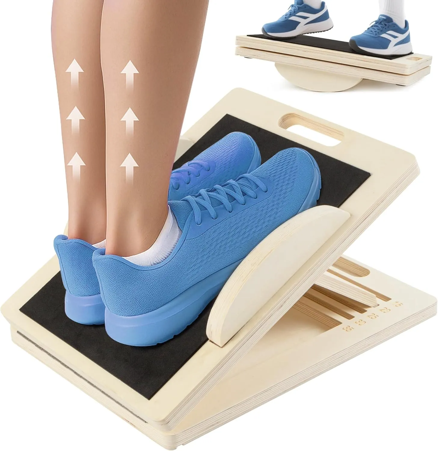 ZIFTY Slant Board 4-in-1 Professional Wooden Balance Board, Premium Calf Stretcher and Wobble Board for Effective Calf Stretching and Squats, Calf Stretcher Slant Board